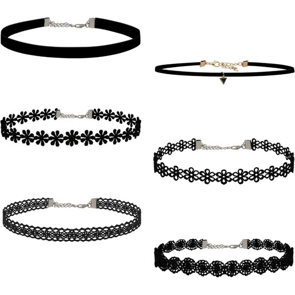 Elegant 6-Piece Black Choker Necklace Set for Women - Adjustable & Versatile - Picture 1 of 7